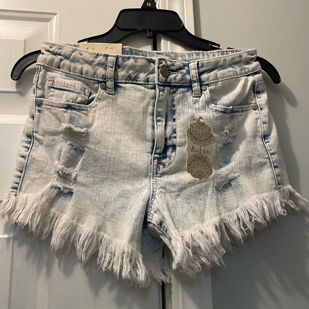 Altar'd State Light Blue Distressed Denim Shorts